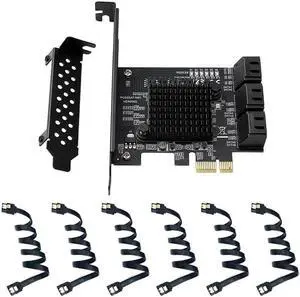 6 Ports SATA Card Marvell 88SE9215 chip SATA 3.0 to PCIe Expansion Card PCI Express SATA Adapter SATA3 Converter with Data Cable