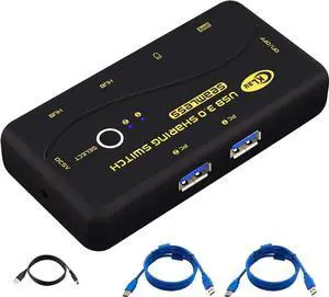 CKLau Seamless USB 3.0 Sharing Switch Selector 4 Port 2 Computers Peripheral Switcher for PC, Printer, Scanner, Mouse, Keyboard with 2 Pack USB Cable Support Keyboard Switching and Mouse Switching