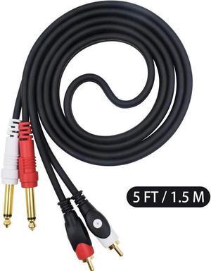 RCA to 1/4 Cable, TS to RCA Cable, Dual 6.35mm 1/4 inch Male TRS Stereo Jack to 2 RCA Male Audio Splitter Adapter Cable 5 Feet/1.5M