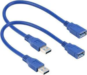 Short USB 3.0 Extension Cable USB-A Extender Male to Female 5Gbps (1FT,2-Pack)