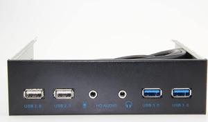 5.25 Inch Front Panel USB Hub with 2-Port USB 3.0 & 2-Port USB 2.0 & HD Audio Output Port & Microphone Input Port for Desktop [ 20 Pin Connector & 2ft Adapter Cable]