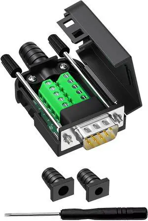 DB9 Breakout Connector, Male 9PIN Port RS232 Serial Adapter, Solderless Module Board with Screw Terminals, Case, Long Bolts