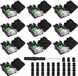DB9 Breakout Connector to Wiring Terminal RS232 D-SUB Male Serial Adapters Port Breakout Board Solder-Free Module with case(10 PCS Male Adapter White)