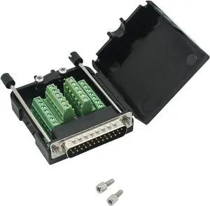 DB25 Breakout Board Solder-Free Male Adapter 25-pin Port Adapter to Terminal Connector Signal Module Long Bolts and Nuts with case