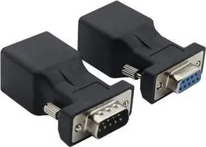 VGA Extender Converter Adapter Cat5/Cat6/RJ45, DB9 9-Pin VGA 9 Pin Male to RJ45 Female Network Cable Connector 2Pack