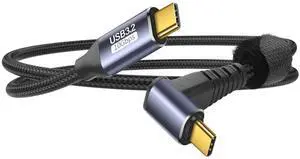 USB C to USB C 90 Degree Cable 10Gbps USB Type-C 3.1 Gen2 Male to Male Data Transfer 4K@60Hz Video Cable Support 100W Fast Charging (0.5M/1.6FT)