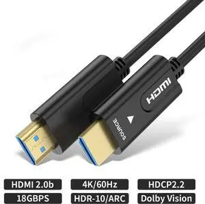 Optical Fiber HDMI Cable 2.0b Ultra-HD 4K 60Hz HDMI Fiber Optic HDR 4:4:4 Lossless amplifier 1m-100m Cable HDMI Support 18Gbps ARC,Dolby Vision, 3D,HDCP2.2,4:4:4(15M,50ft)