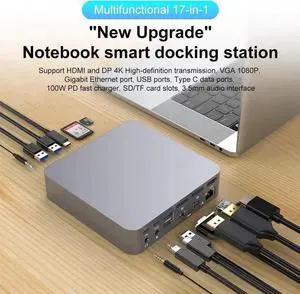 17-in-1 Triple Display Docking Station, USB C Hub USB C Adapter with Dual DP and one HDMI 4K,VGA 1080P, Ethernet, USB 3.0,USB 2.0,100W PD,SD/TF Cards Reader,Mic/Audio for Mac/Windows
