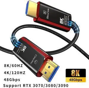 8K HDMI 2.1 Fiber Optic Cable 16.4FT 4K 120Hz 8K 60Hz Ultra High Speed 48Gbps HDR eARC HDCP2.3, Slim Flexible for RTX3080/3090, Xbox Series X, PS4/5, LG C9/CX, Samsung Q90T, TCL, Sony, (Black+Red)