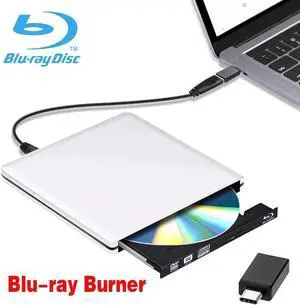 Aluminum External Blu-Ray Burner Player Drive ,USB 3.0&Type-C Portable CD DVD +/-RW Drive DVD/CD ROM Rewriter Burner Writer Compatible with Laptop Desktop PC Windows Mac Pro MacBook  Silver