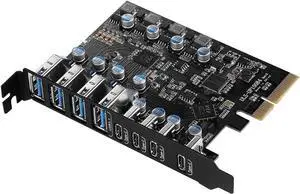 8-Ports PCI-E to USB 3.2 HUB(4X USB C - 4X USB A 3.2) PCI Express Expansion Card Adapter 10Gbps for Motherboard, Fits PCI Express x4, x8 or x16 socket.