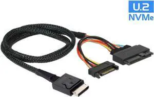 Oculink SFF-8611 Male to U.2 U.3 SFF-8639 Female NVME PCIe PCI-Express SSD Cable with SATA Power for Mainboard SSD 50cm