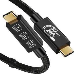 Thunderbolt 5 Cable /USB4 Pro Cable, 80Gbps Data Transfer , 240W Power Delivery, 16K@60Hz/ 8K@120Hz Single or 8K@60Hz Dual Display, Downward Compatible to all USB-C Devices (1.6 FT)
