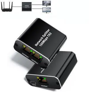 Ethernet Network Splitter, Vszerda 100Mbps RJ45 Ethernet Splitter Adapter 1 to 2 [2 Devices Simultaneous Networking], LAN Splitter with USB Power Cable, Ethernet Cable Splitter for Cat5/5E/6/7/8