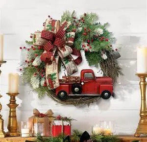 GKN Christmas Party Wreath Door Wall Garland Decoration Artificial Christmas Wreath for Festival Celebration Front Door Decoration Outside Hanging Garland Ornament A Green