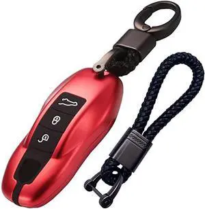 Key Fob Cover Case Shell Holder Compatible with Cayenne Boxster Panamera Macan 718/911/918 Aluminum Alloy Silicone Red