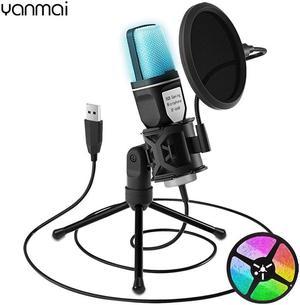 USB Microphone RGB Condensador Wire Gaming Mic for Podcast Recording Studio Streaming Laptop Desktop PC