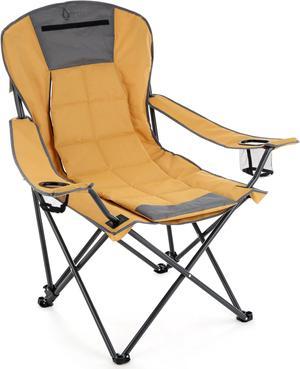 ARROWHEAD OUTDOOR Portable Folding Hybrid 2-in1 Camping Chair, Adjustable Recline, Vent, Padding, Cup Holder & Storage Pouch, Heavy-Duty, Oversize, Supports 300lbs, Includes Bag, USA-Based Support,Tan