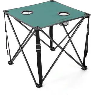 ARROWHEAD OUTDOOR Heavy-Duty Portable Camping Folding Table, 2 Cup Holders, Compact, Square, Carrying Case Included, Steel Frame, High-Grade 600D Canvas, USA-Based Support, Green