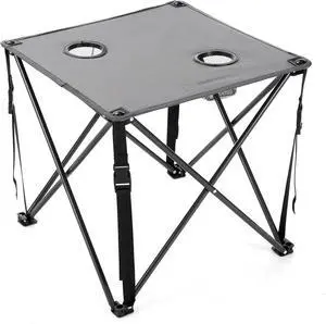 ARROWHEAD OUTDOOR Heavy-Duty Portable Camping Folding Table, 2 Cup Holders, Compact, Square, Carrying Case Included, Steel Frame, High-Grade 600D Canvas, USA-Based Support, Grey