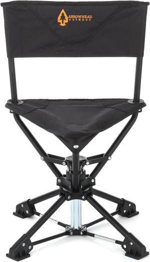 ARROWHEAD OUTDOOR 360° Degree Swivel Hunting Chair Stool Seat, Perfect for Blinds, No Sink Feet, Supports up to 450lbs, Carrying Case, Steel Frame, Fishing, High-Grade 600D Canvas, USA-Based Support
