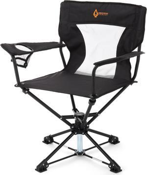 ARROWHEAD OUTDOOR 360° Degree Swivel Hunting Chair w/Armrests, Perfect for Blinds, No Sink Feet, Supports up to 450lbs, Steel Frame, Fishing, High-Grade 600D Canvas, Black