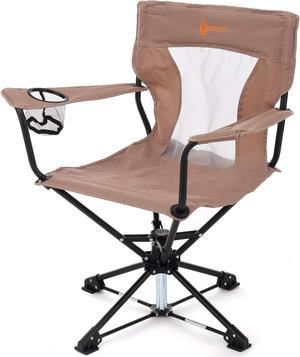 ARROWHEAD OUTDOOR 360° Degree Swivel Hunting Chair w/Armrests, Perfect for Blinds, No Sink Feet, Supports up to 450lbs, Steel Frame, Fishing, High-Grade 600D Canvas, Tan