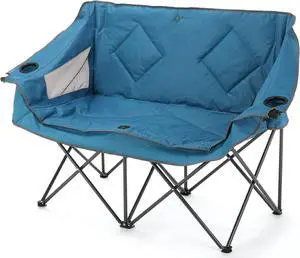 ARROWHEAD OUTDOOR Portable Folding Double Duo Camping Chair Loveseat w/ 2 Cup & Wine Glass Holder, Heavy-Duty Carrying Bag, Padded Seats & Armrests, Supports up to 500lbs, USA-Based Support