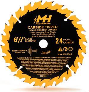 MOTORHEAD 6-1/2-Inch 24-Tooth Fast Framing Tungsten Carbide Tip Circular Saw Blade, Thin Kerf, Non-Stick, Corrosion-Resistant, 5/8 Arbor, Universal: Corded & Cordless, 24T, USA-Based Support