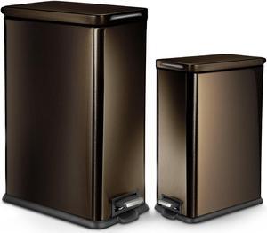 Home Zone Living 8 Gallon and 2.5 Gallon Kitchen Trash Can Combo Set, Slim Body Stainless Steel Design, 30 Liter and 9.7 Liter Capacity, Black