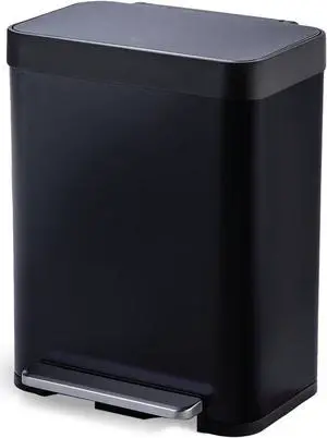 Home Zone Living 13 Gallon Kitchen Trash Can, Short and Wide Stainless Steel Body Design, 50 Liter Capacity, Matte Black