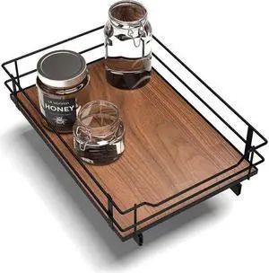 Home Zone Living 1 Tier Organizer, Kitchen Under Sink Storage, Pantry Organizers and Storage, Pull Out Cabinet Shelf Organizer, 14W x 21D, Matte Black Dark Brown Wood Finish, Virtuoso Collection