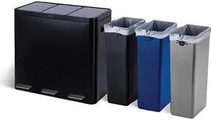 Home Zone Living 15.9 Gallon Kitchen Trash Can, Three Removable Liners for Recycling and Trash, Wide Stainless Steel Shape, Black (5.3 + 5.3 + 5.3 for 15.9 Gallon Total)