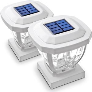 Home Zone Security Solar Post Cap Lights - LED 4x4 (3.5 x 3.5 in.) Post Lights, White, 2-Pack