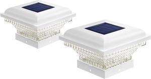 Home Zone Security 2 Pack Solar Post Cap Lights 12 Lumens Outdoor 4x4 fit Post Size 3.5x3.5, Recharging by Sunlight, Sensor Trigger Light at Night, No Wiring Require, Mount Anywhere for Decorative