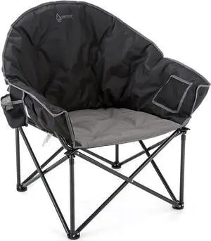 ARROWHEAD OUTDOOR Oversized Heavy-Duty Club Folding Camping Chair w/External Pocket, Cup Holder, Portable, Padded, Moon, Round, Saucer, Supports 330lbs, Carrying Bag, USA-Based Support