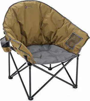 ARROWHEAD OUTDOOR Oversized Heavy-Duty Club Folding Camping Chair w/External Pocket, Cup Holder, Portable, Padded, Moon, Round, Saucer, Supports 330lbs, Carrying Bag, USA-Based Support