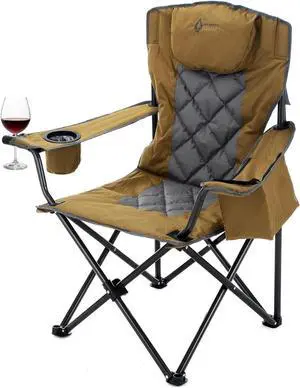 ARROWHEAD OUTDOOR Portable Folding Camping Quad Chair w/ 6-Can Cooler, Cup & Wine Glass Holders, Heavy-Duty Carrying Bag, Padded Armrests, Headrest & Seat, Supports up to 450lbs, USA-Based Support