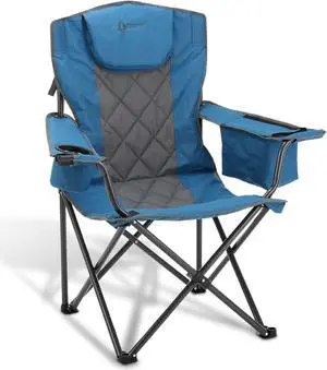 ARROWHEAD OUTDOOR Portable Folding Camping Quad Chair w/ 6-Can Cooler, Cup & Wine Glass Holders, Heavy-Duty Carrying Bag, Padded Armrests, Headrest & Seat, Supports up to 450lbs, USA-Based Support