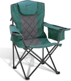 ARROWHEAD OUTDOOR Portable Folding Camping Quad Chair w/ 6-Can Cooler, Cup & Wine Glass Holders, Heavy-Duty Carrying Bag, Padded Armrests, Headrest & Seat, Supports up to 450lbs, USA-Based Support