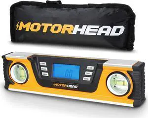 MOTORHEAD 10-Inch 0° - 180° SMART DIGITAL Level, LCD Screen, Audible Alerts, Water, Dust & Shock Resistant, Magnetic Bottom, Includes Bag, High-Visibility, Solid-Milled Aluminum, USA-Based Support