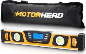 MOTORHEAD 16-Inch 0° - 180° SMART DIGITAL Level, LCD Screen, Audible Alerts, Water, Dust & Shock Resistant, Magnetic Bottom, Includes Bag, High-Visibility, Solid-Milled Aluminum, USA-Based Support