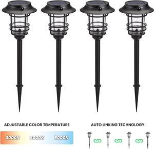 Mesh Linkable Series 4-Pack Solar LED Security Pathway Light w/ LiFePO4 Battery, 300LM, Auto-linking, 110°x16 ft Motion Detection, CCT 3000K/4000K/5000K, 4-Channel Settings, Stainless Steel, Black