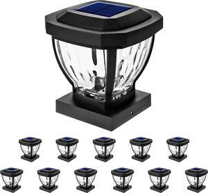 Home Zone Security Solar Post Cap Lights - Decorative Glass LED Outdoor Fits 3.5 x 3.5 in. Post Lights, Black (12-Pack)