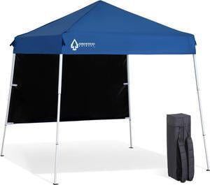 ARROWHEAD OUTDOOR 6'x6' Top / 8'x8' Base Backpack Pop-up Canopy with Sunwall, Sand Bags, Guide Ropes, Ground Stakes, UV-Resistant, Hands Free Carrying - Blue