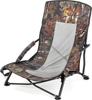 ARROWHEAD OUTDOOR Portable Folding Turkey Hunting Blind Chair with Padded Armrest, No-Sink Feet and Shoulder Strap, Camouflage, Low Profile, Mesh Seat