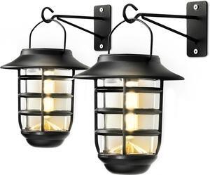 Home Zone Security 2-Pack Solar Wall Hanging Lights LiFePO4 Battery 3000K Warm 20lm Up to 12 Hours Dawn Motion Sensor Auto, IP65 Waterproof, No Wiring Required, Aluminum and Glass Construction