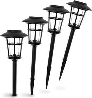 Landia Home Solar Pathway Lights - Stainless Steel with Decorative Glass Large Size Solar Lights for Outdoor, Black (4-Pack)