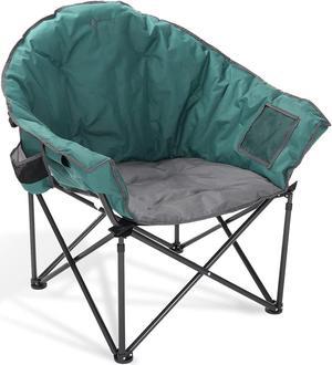 ARROWHEAD OUTDOOR Oversized Heavy-Duty Club Folding Camping Chair w/ External Pocket, Cup Holder, Portable, Padded, Moon, Round, Saucer, Supports 330lbs, Carrying Bag, USA-Based Support, Green