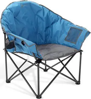 ARROWHEAD OUTDOOR Oversized Heavy-Duty Club Folding Camping Chair w/ External Pocket, Cup Holder, Portable, Padded, Moon, Round, Saucer, Supports 330lbs, Carrying Bag, USA-Based Support, Blue